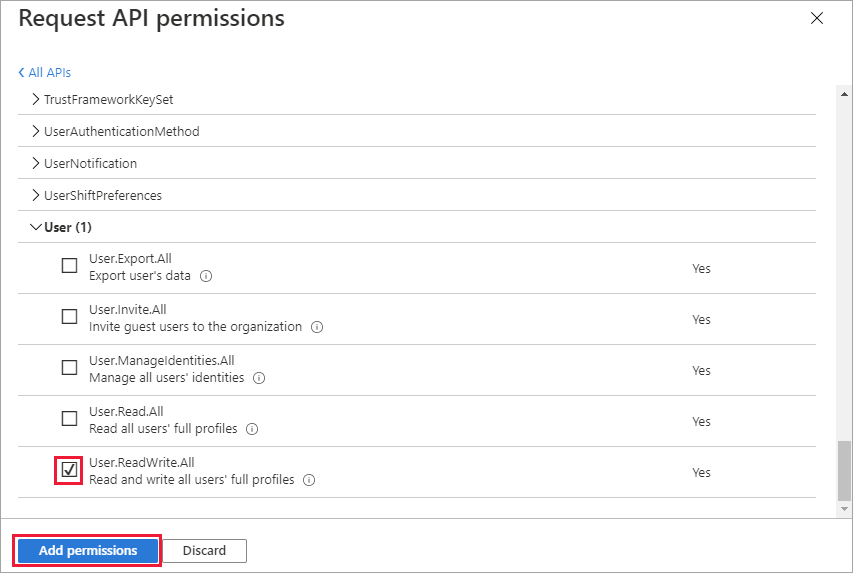 Screenshot of requesting API permissions.