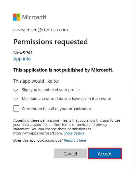Screenshot prompting user to allow the application to access permissions.