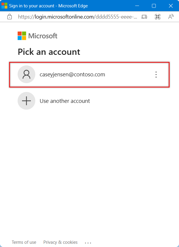 Screenshot requesting user to choose Microsoft account to sign into.