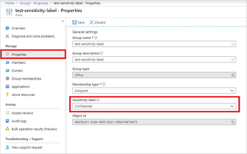 Assign a sensitivity label on the overview page for a group
