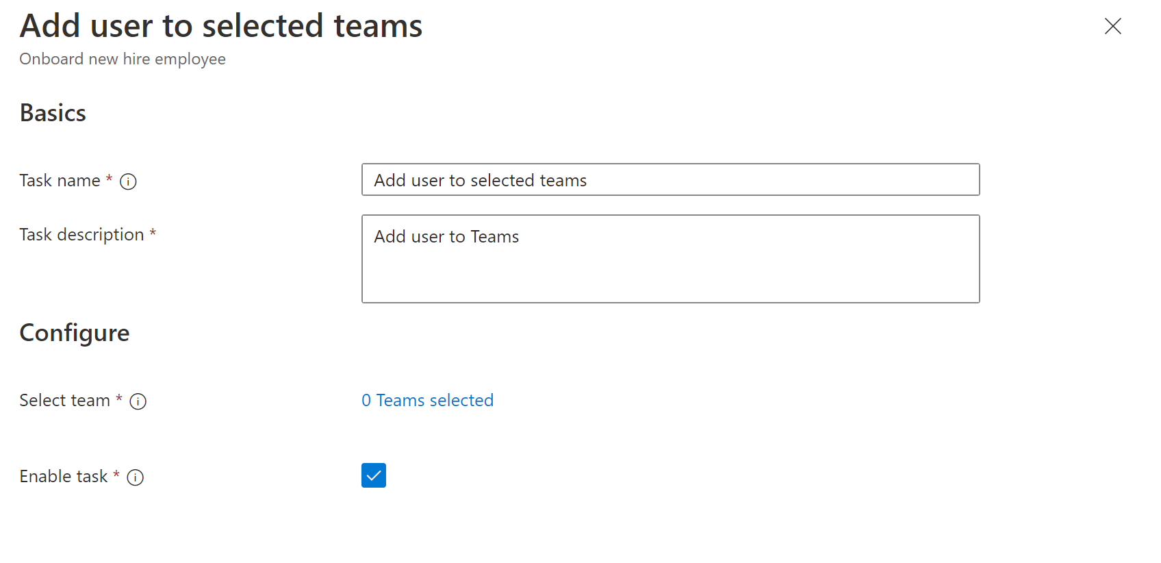 Screenshot of Workflows task: add user to team.