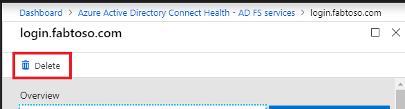 Screenshot of Azure AD Connect Health delete service