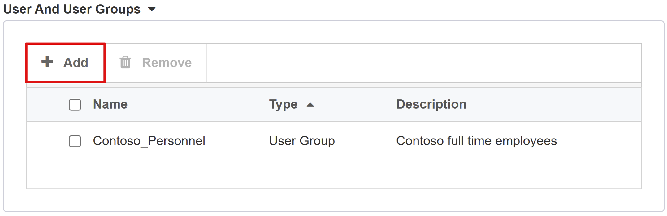Screenshot of the Add option under Users And User Groups.