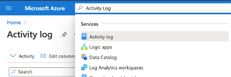 Screenshot showing how to browse to the activity log in the Azure portal