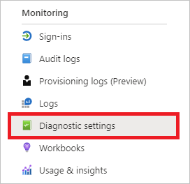 Screenshot shows Diagnostic settings selected from Monitoring.