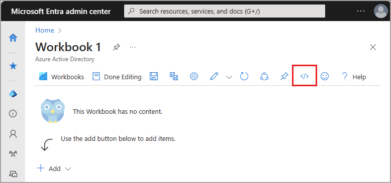Screenshot of the Advanced Editor button on the new workbook page.