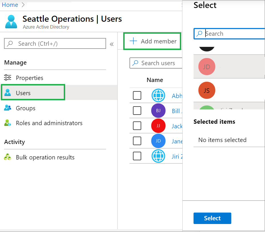 Screenshot of the administrative unit "Users" pane for assigning a user to an administrative unit.