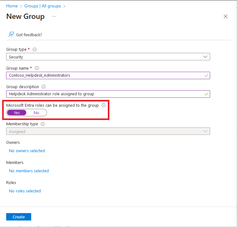 Make the new group eligible for privileged access assignment