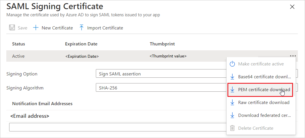 Screenshot of the Certificate download link