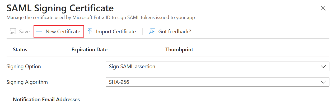 New SAML Certificate