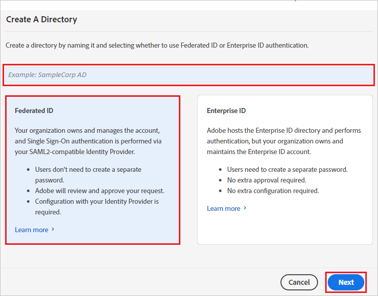 Adobe Identity Management create directory