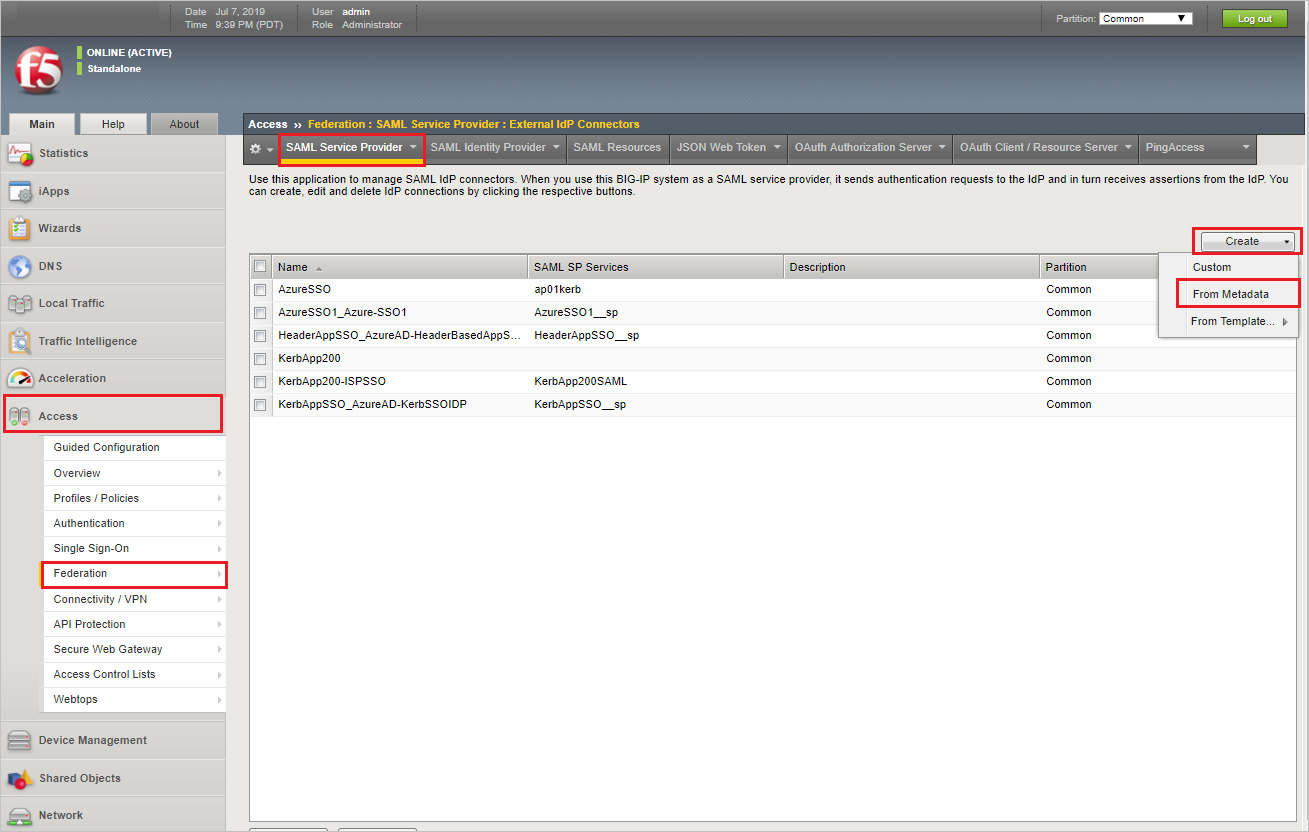 Screenshot that highlights how to create the SAML IDP from metadata.