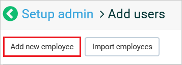 Screenshot shows Add users with Add new employee selected.