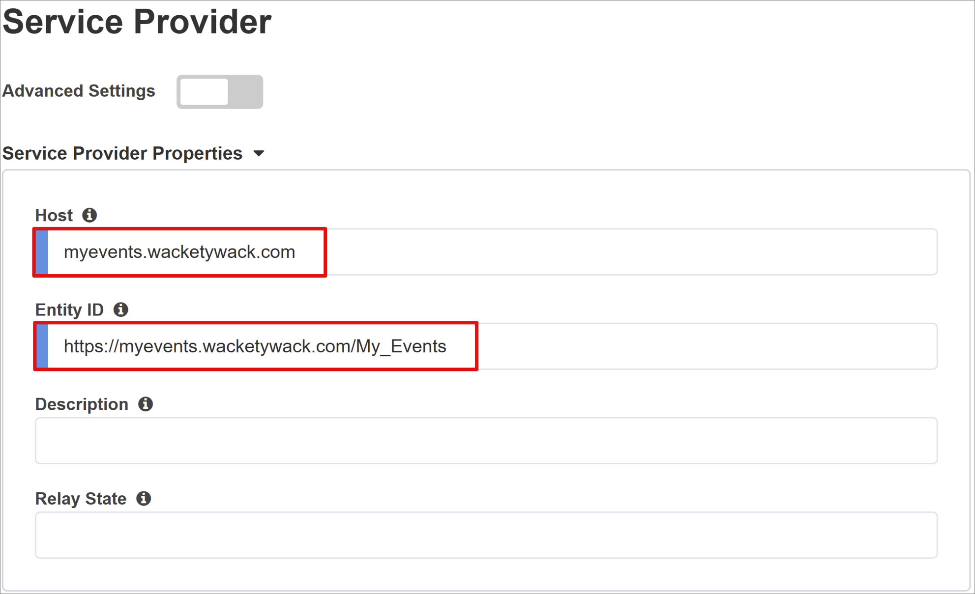Screenshot for Service Provider settings.