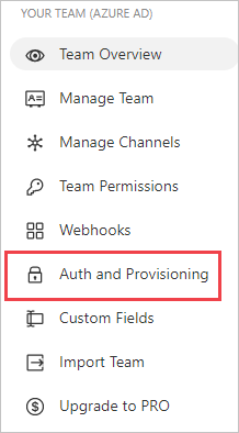 Screenshot of a menu on the Flock website. The Auth and provisioning item is highlighted.