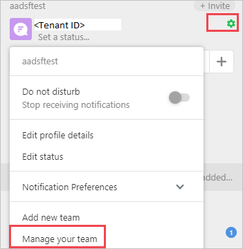 Screenshot of the Flock website. The settings icon is highlighted and its shortcut menu is visible. In that menu, Manage your team is highlighted.