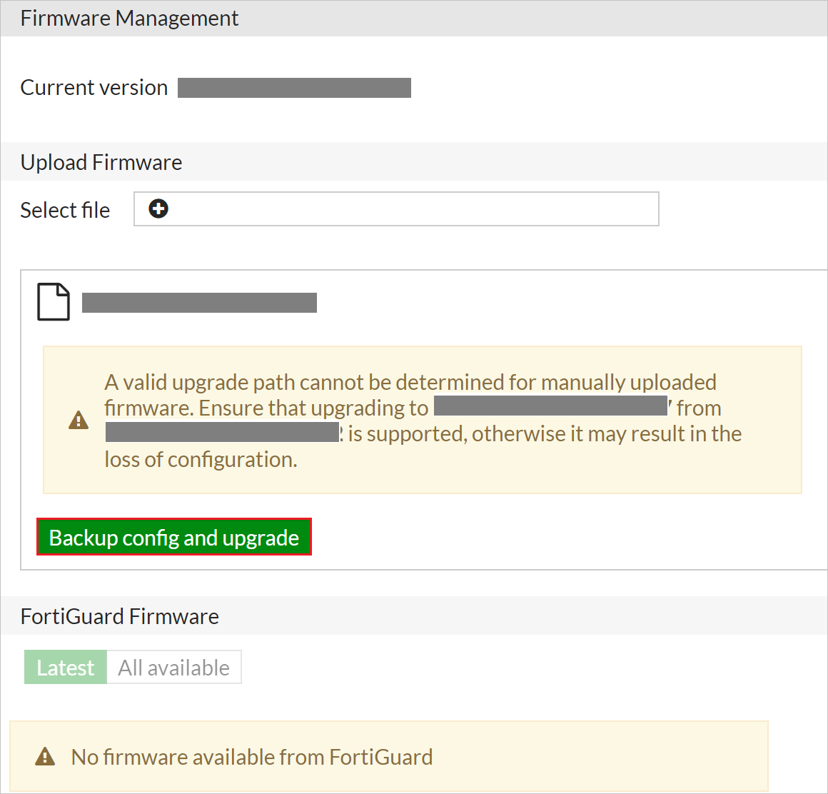 Screenshot of Firmware Management.