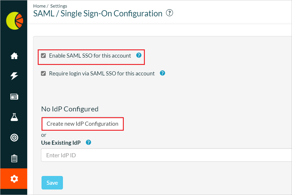 Screenshot shows to create new IdP Configuration.