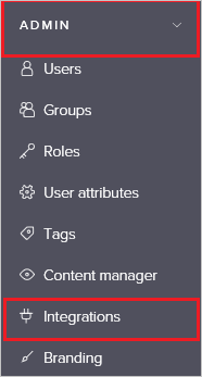 Screenshot that shows the "Admin" menu with "Integrations" selected.