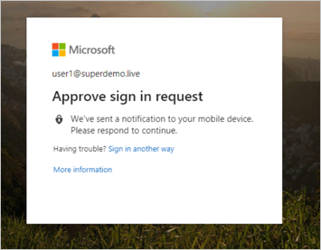 Screenshot of the conditional access message: Approve sign in request. We've sent a notification to your mobile device. Please respond to continue.