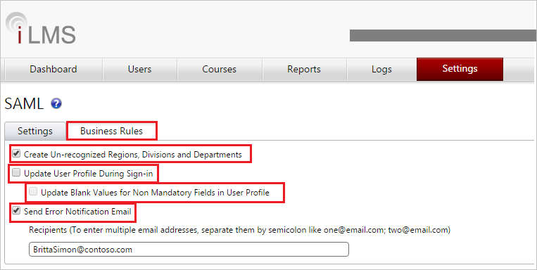 Screenshot shows Business Rules settings where you can enter the information in this step.