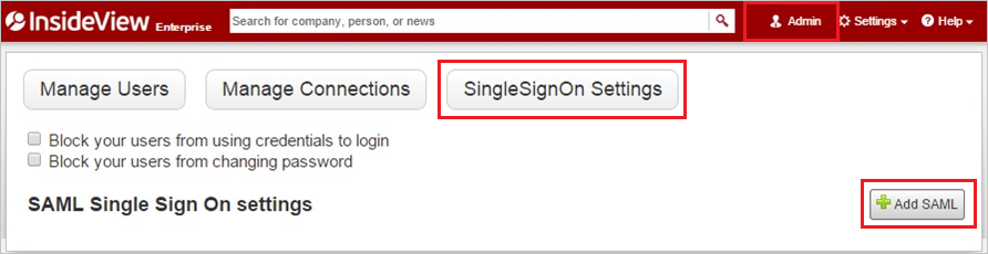 SAML single sign-on settings