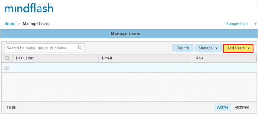Screenshot shows the Manage Users of account.