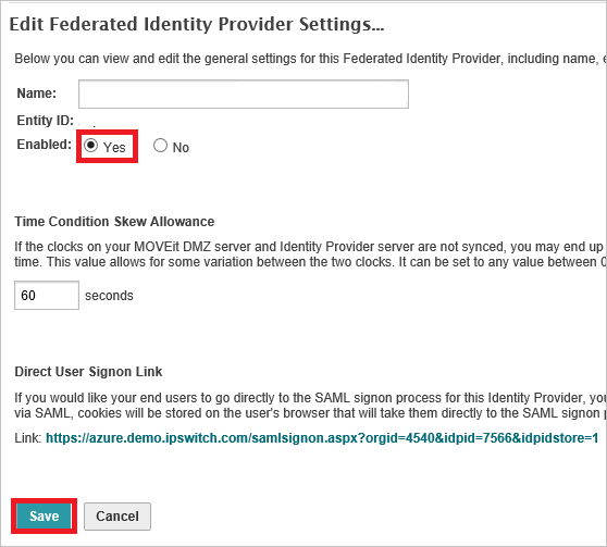 Federated Identity Provider Settings.