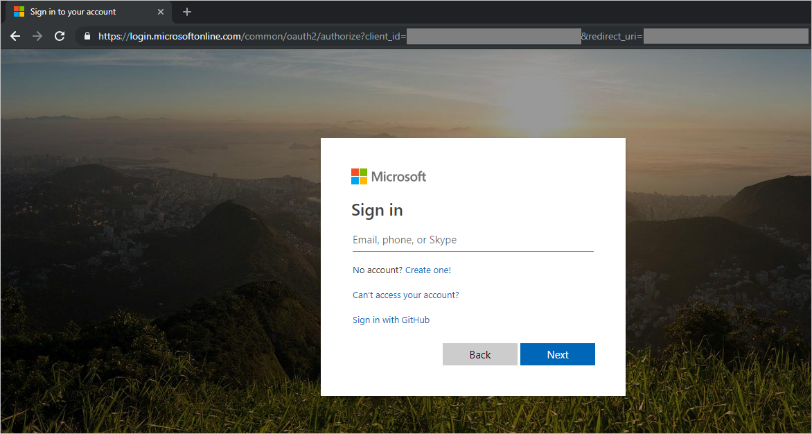 A Screenshot of the sign-in prompt for the account
