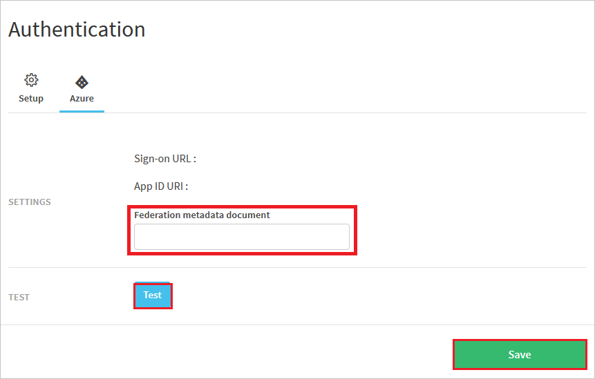 Screenshot shows the Printix.net page where you can specify a Federation metadata document.