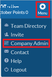 Screenshot shows Company Admin selected from the Settings menu.