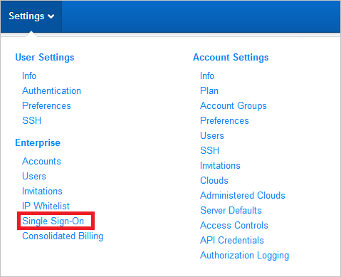 Screenshot shows Single Sign-On selected from Settings.