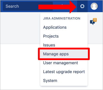 Screenshot that shows an arrow pointing at the "Cog" icon, and "Manage apps" selected from the drop-down.
