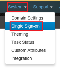 Screenshot that shows "System" selected and "Single Sign-on" selected from the drop-down.