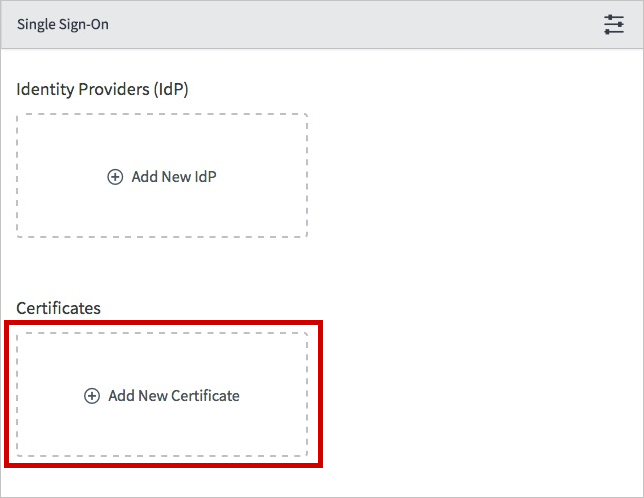 Screenshot of Single Sign-On dialog box, with Add New Certificate highlighted