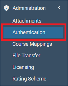 Screenshot of showing The Authentication menu.