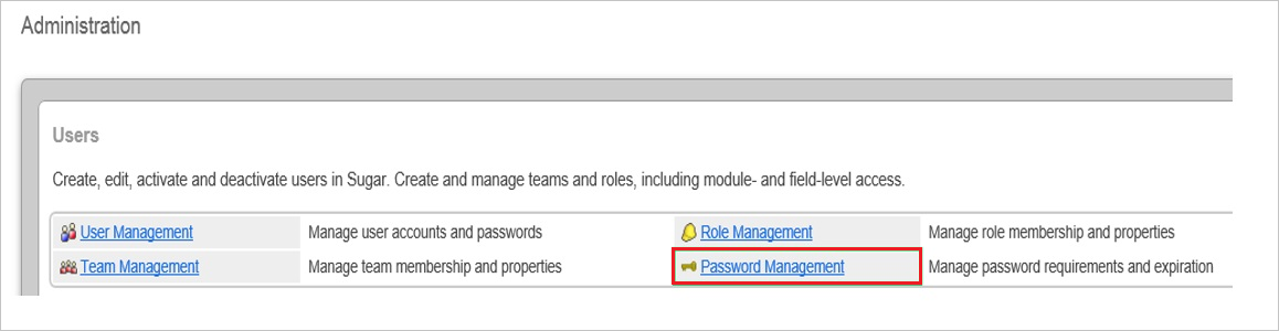 Screenshot shows the Administration section where you can select Password Management.