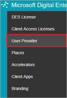 Screenshot shows User Provider selected from the menu.