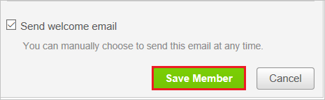 Screenshot shows the Send welcome email with the Save Member button.