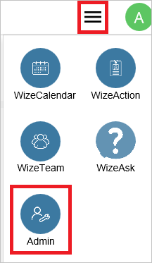 Screenshot shows the Admin icon selected from the menu.