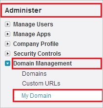 Screenshot shows My Domain selected Domain Management in the Administer pane.
