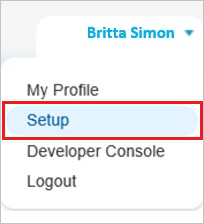 Screenshot shows Setup selected from the user menu.