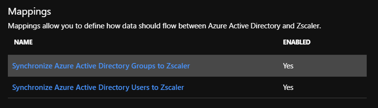 Screenshot of the Mappings section with the Synchronize Microsoft Entra groups to Zscaler option highlighted.