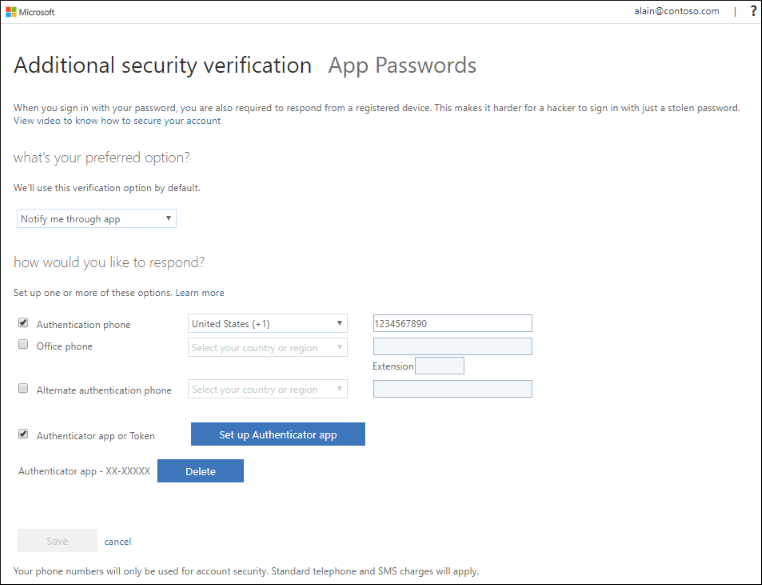 Additional security verification page, with the available security verification method details