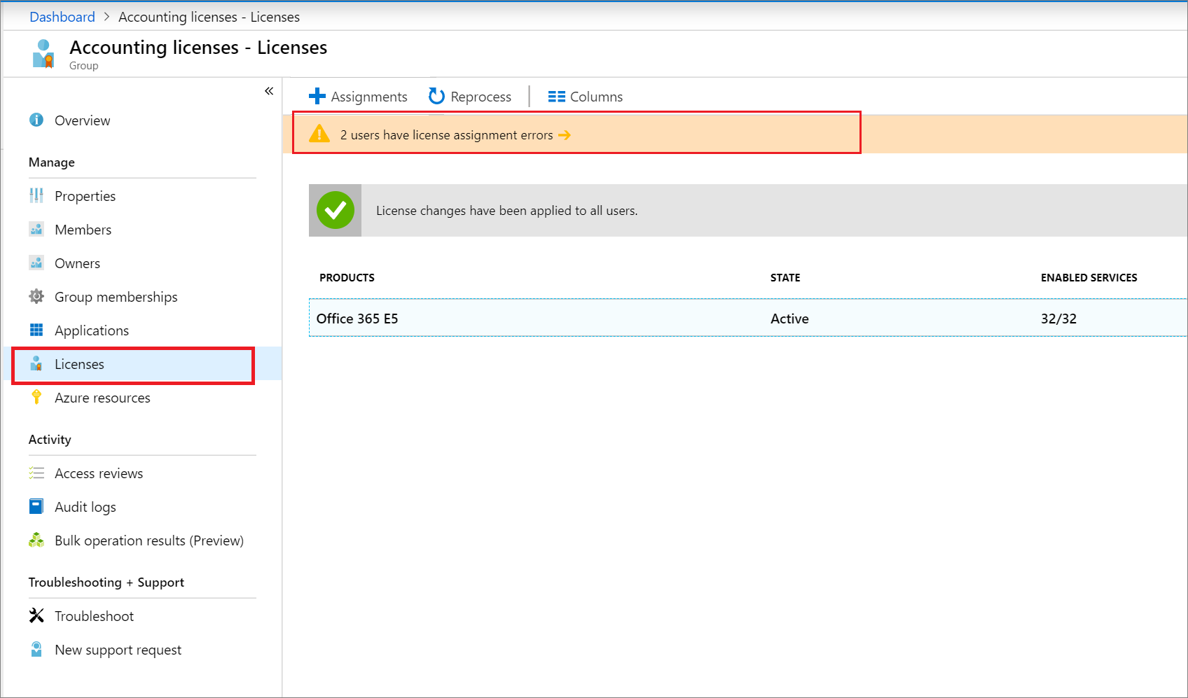 Resolve Group License Assignment Problems Azure Active Directory