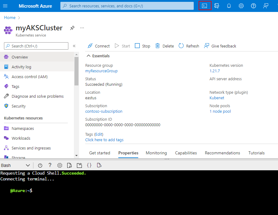 Open the Azure Cloud Shell in the portal