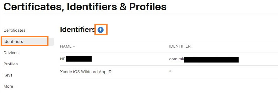 Creating a new service identifier in the Apple Developer Portal