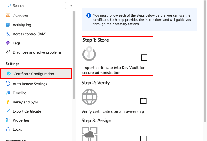 Configure Key Vault storage of App Service certificate