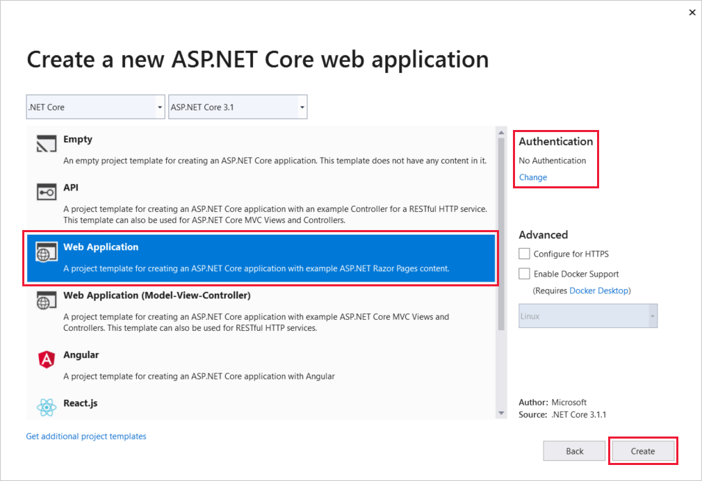 Create a new ASP.NET Core web app