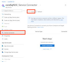 A screenshot showing how to locate Service Connector from the Azure portal.